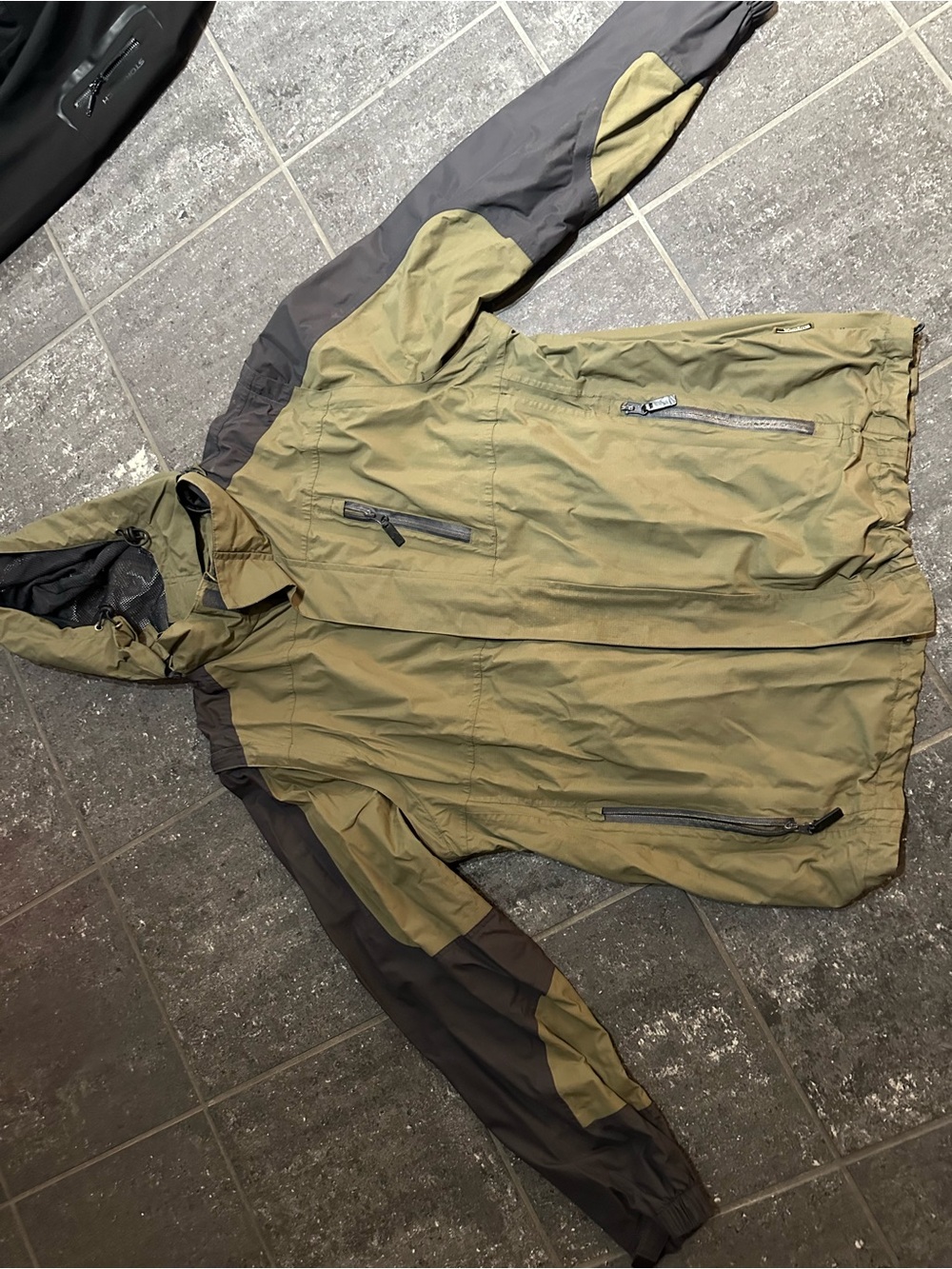 Men's Olive and Dark Gray Hooded Windbreaker Jacket